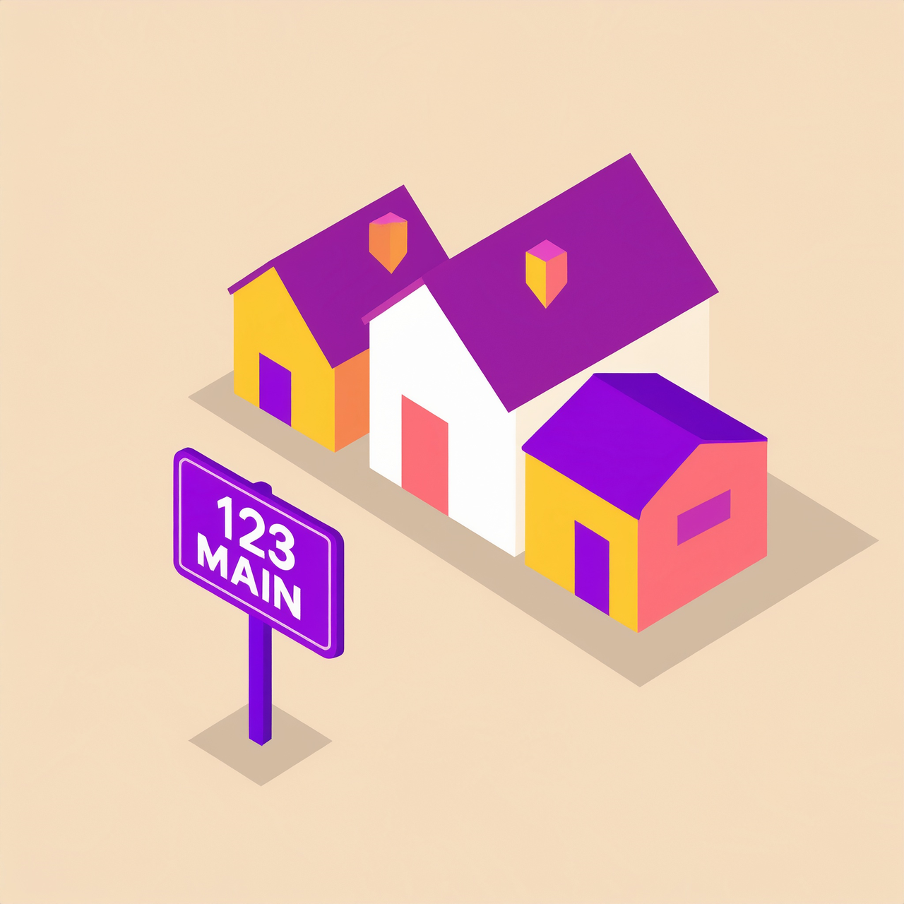An illustration of a house with the address written on a sign in front of it showcasing address data.