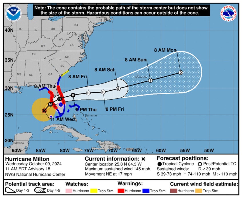 National Hurricane Center 5-day forecasted track Map