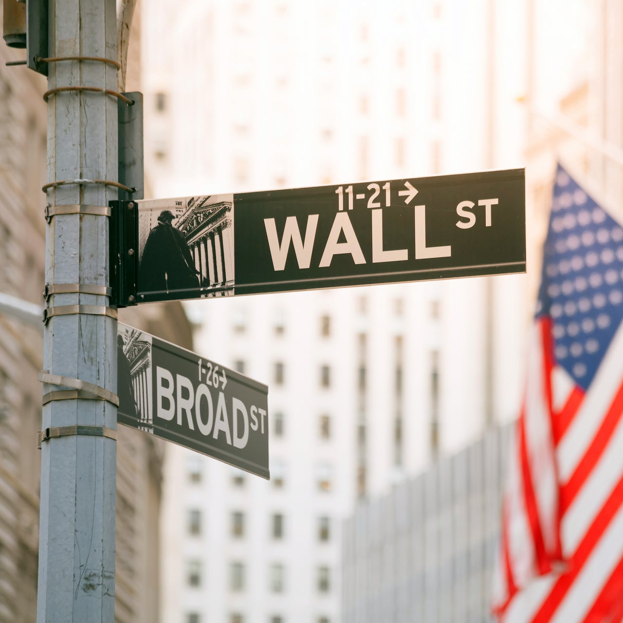 Wall street and Broad street sign in New York, United States.