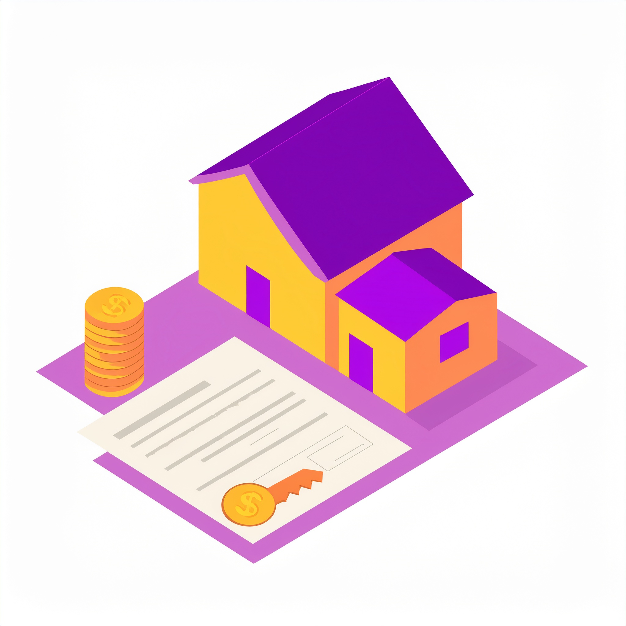 Illustration of a house with a mortgage document, key, and a stack of money indicating loan-level market analytics data.