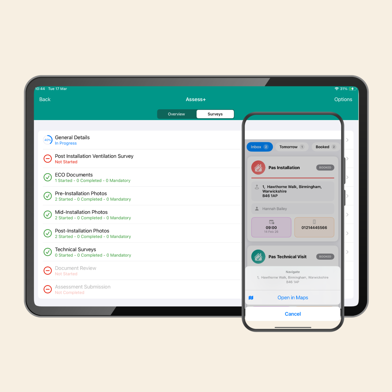Technical visit view of devices