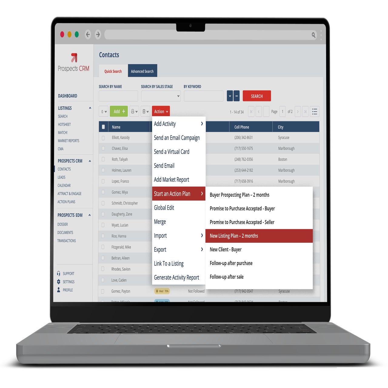 A laptop displaying an action plan list