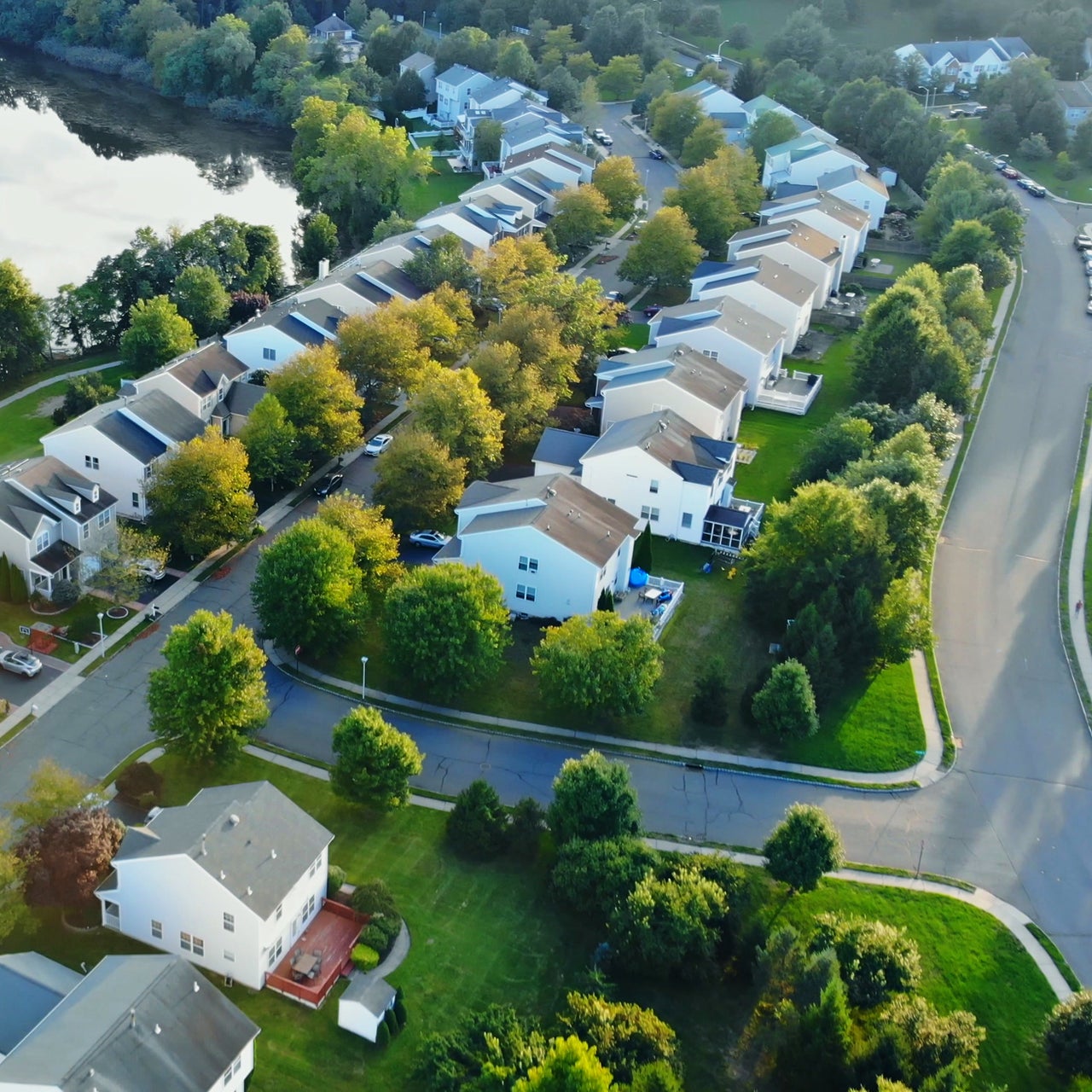 Aerial view of a residential neighborhood.