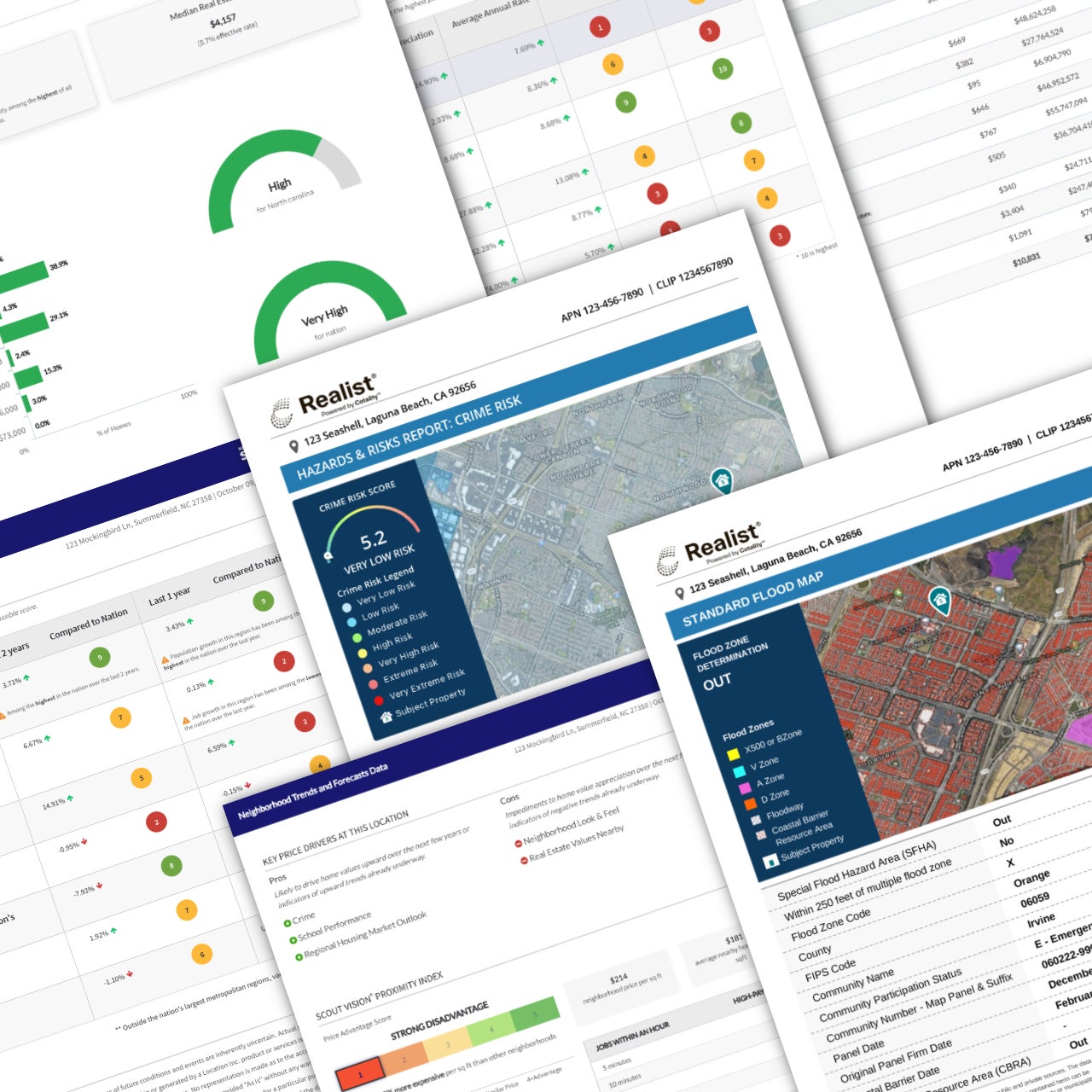 A layout of Realist reports overlaying together in a graphic