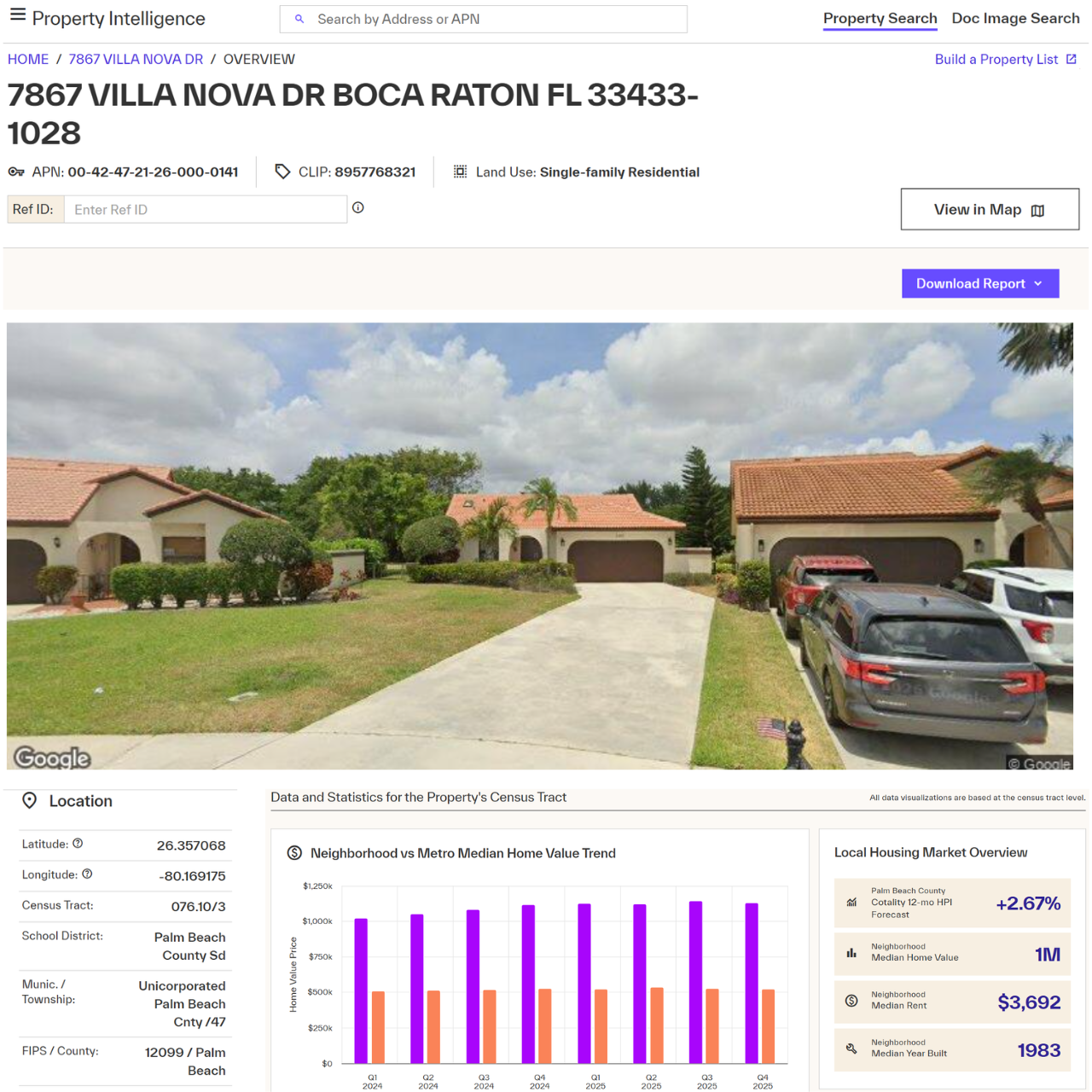 A screenshot of the main interface of Property Intelligence on Araya.