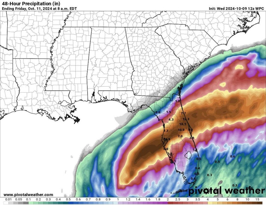 48-hour potential rainfall forecast for Hurricane Milton