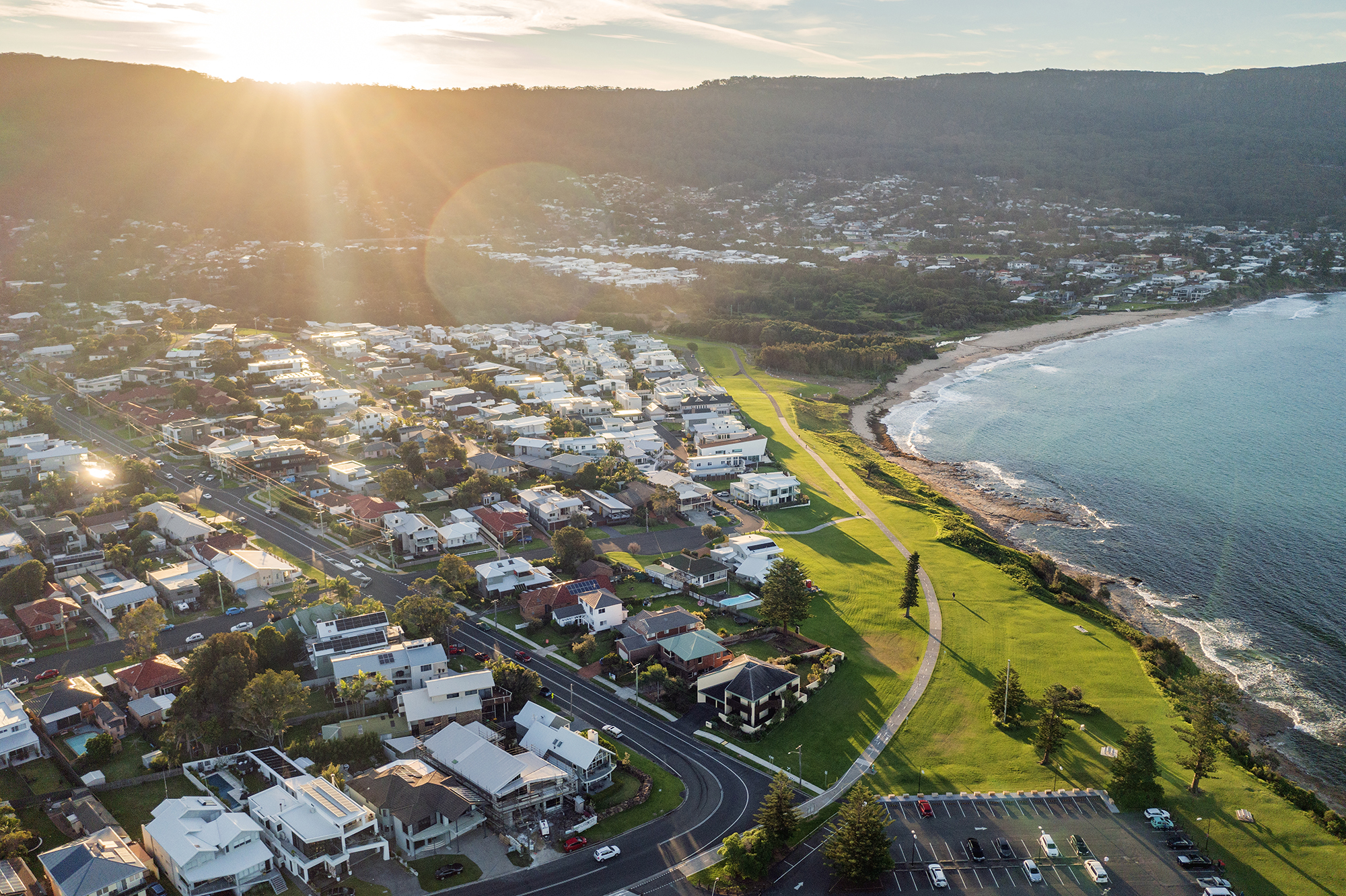 Aerial view of a beachside neighborhood