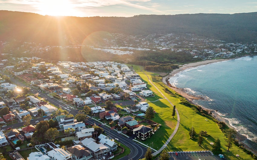 Aerial view of a beachside neighborhood