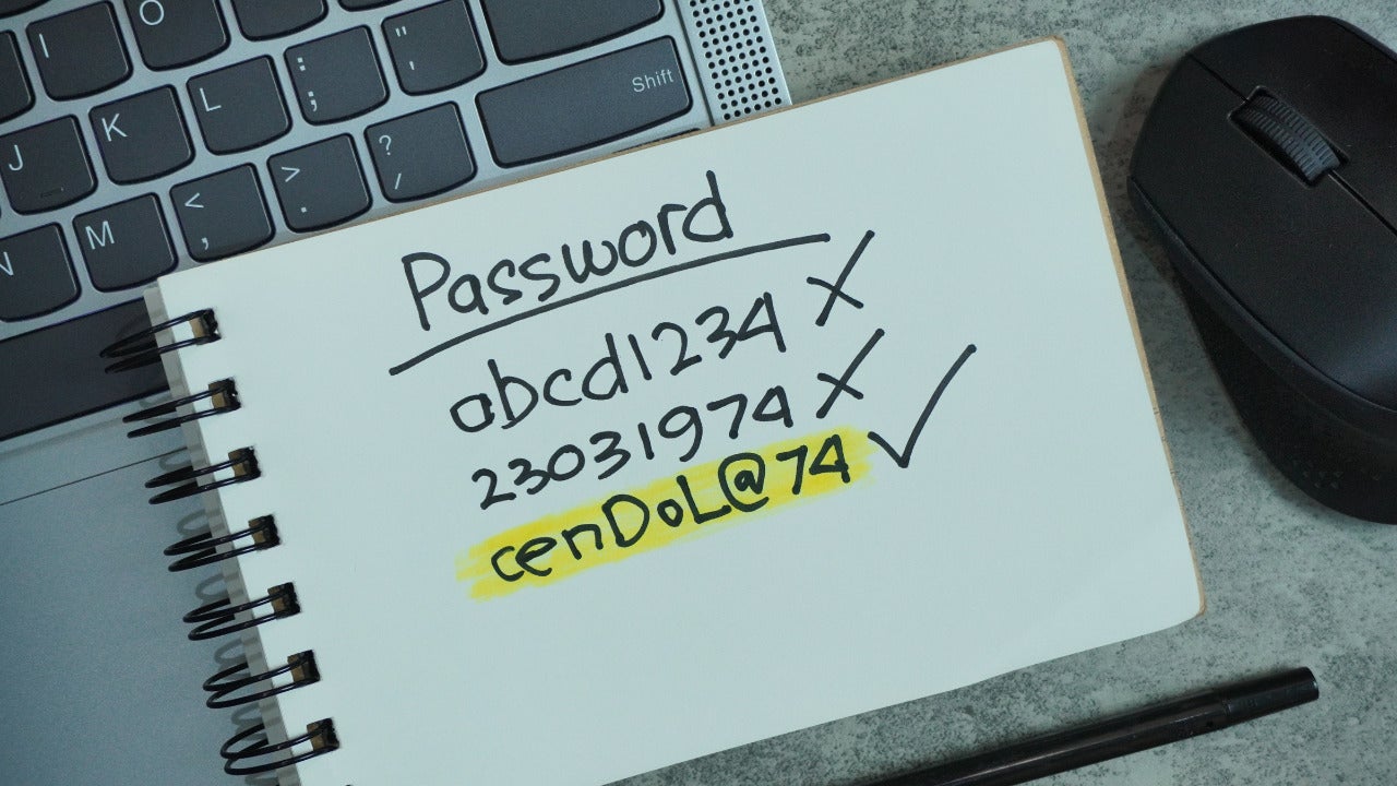 Several passwords written down on a notebook pad