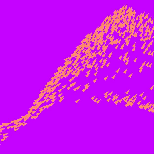The image shows a collection of small, orange arrow-like shapes forming a wave-like structure aligning with a mission to promote innovative and dynamic data solutions.