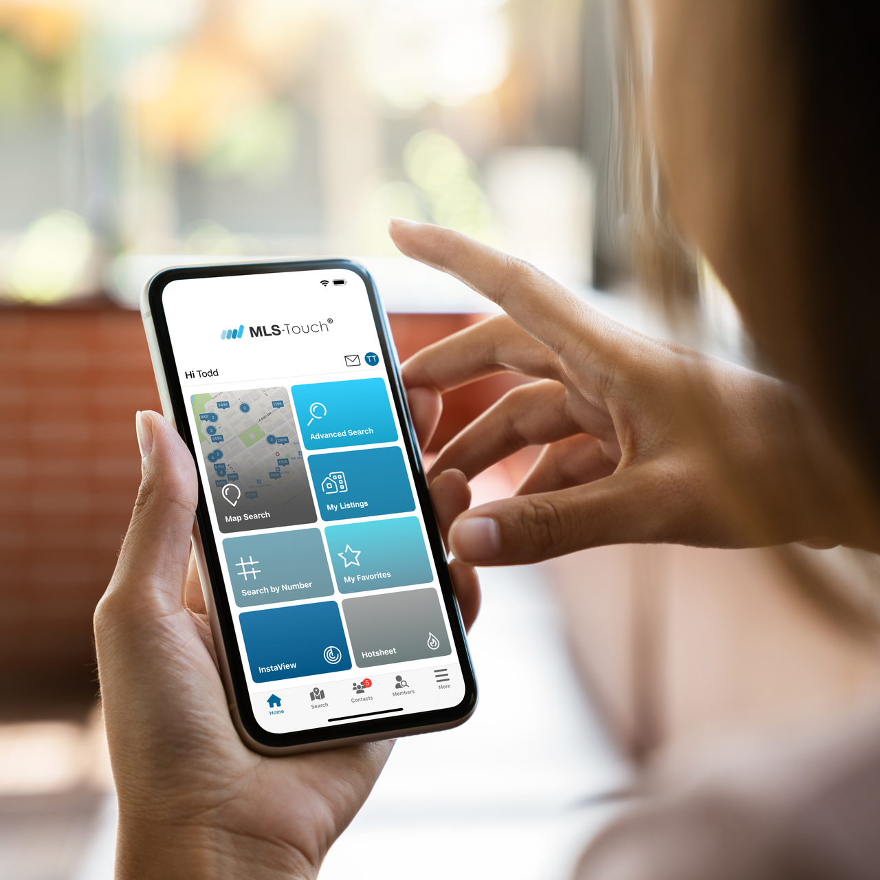 The image depicts a mobile interface of a real estate application, showcasing its search functionality.