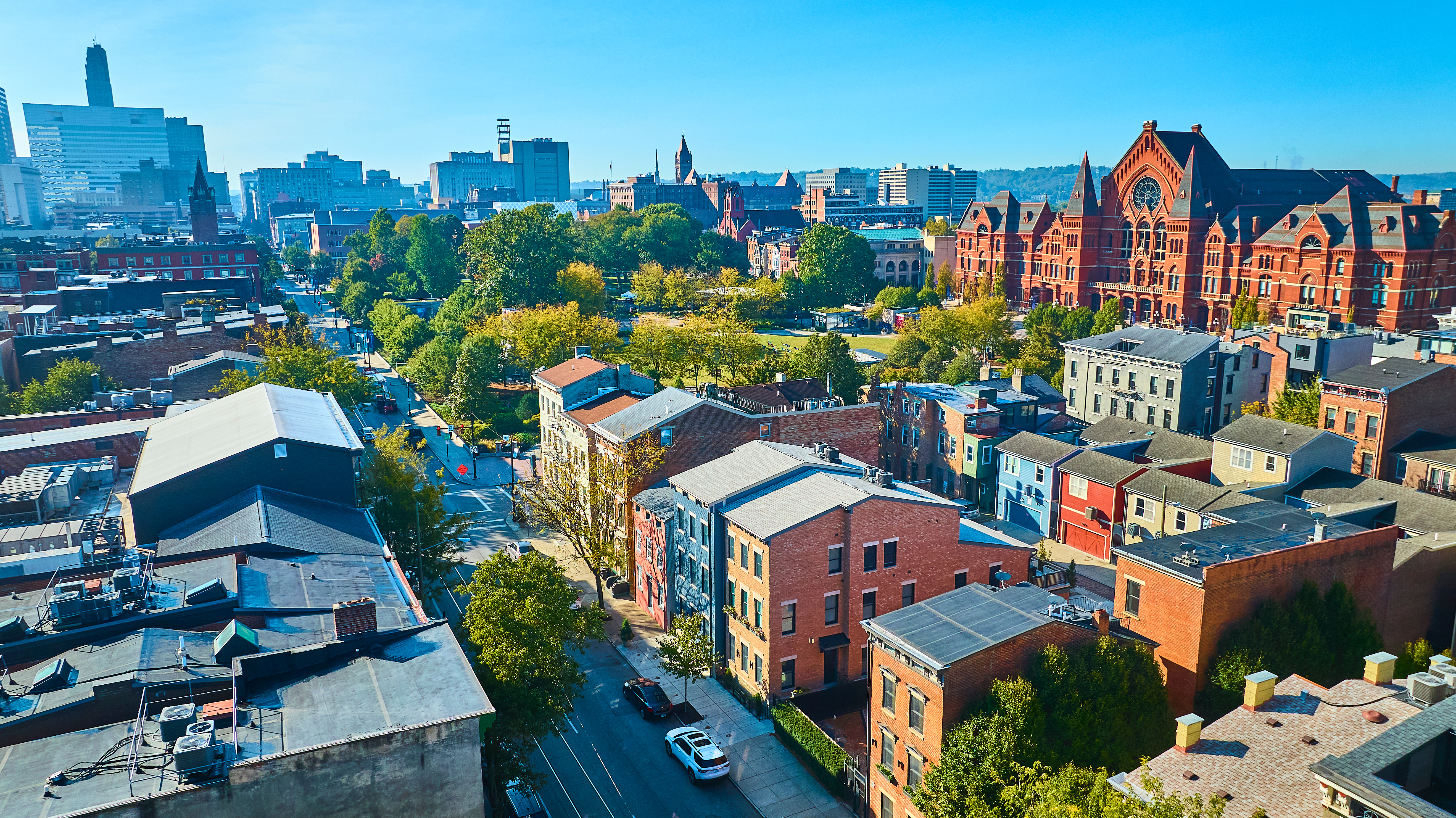 Birds eye view of a university in an urban area