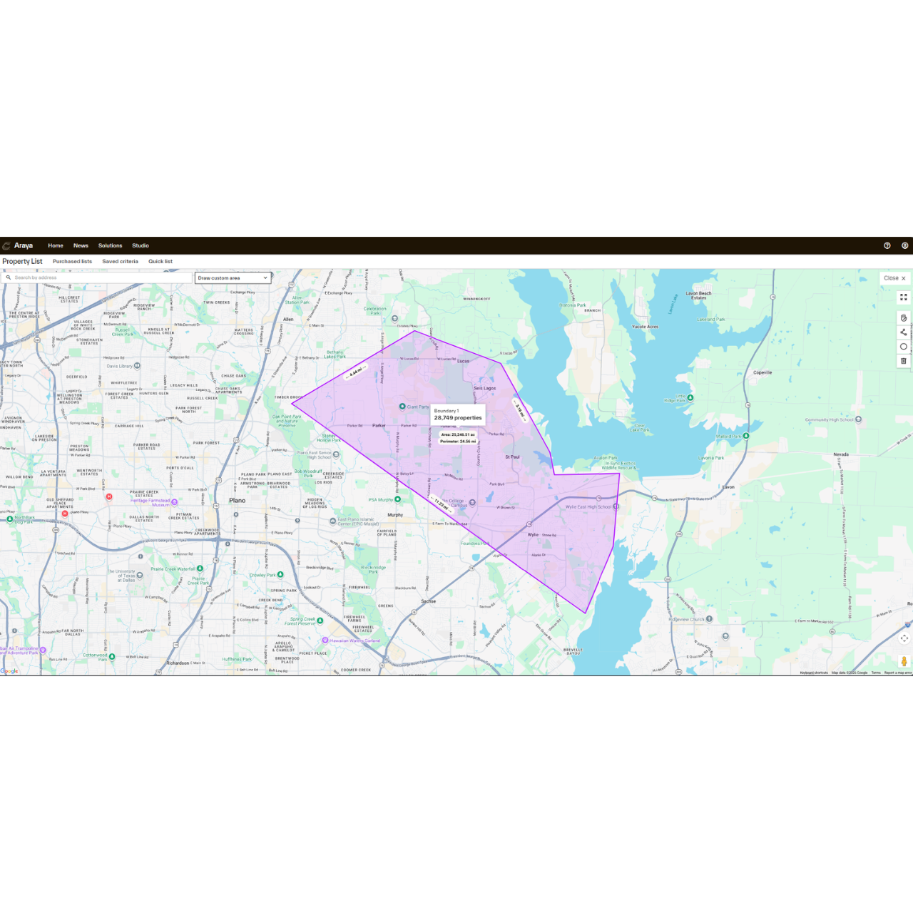 A screenshot of a polygon drawn on the Property List interface.