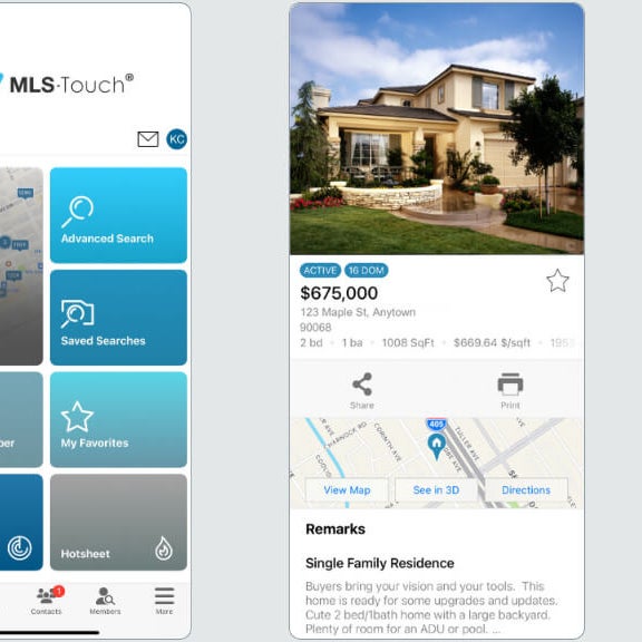 A real estate app interface, showcasing property listings and search functionalities.