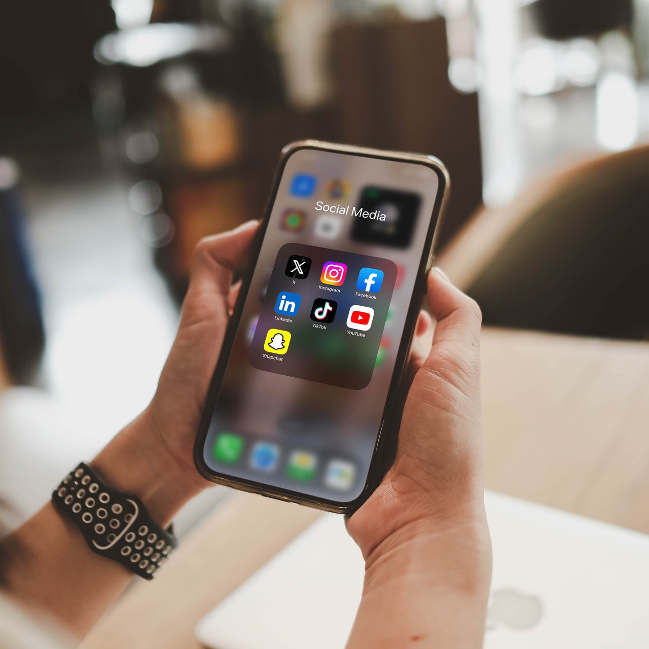 Someone interacting with a phone on social media.