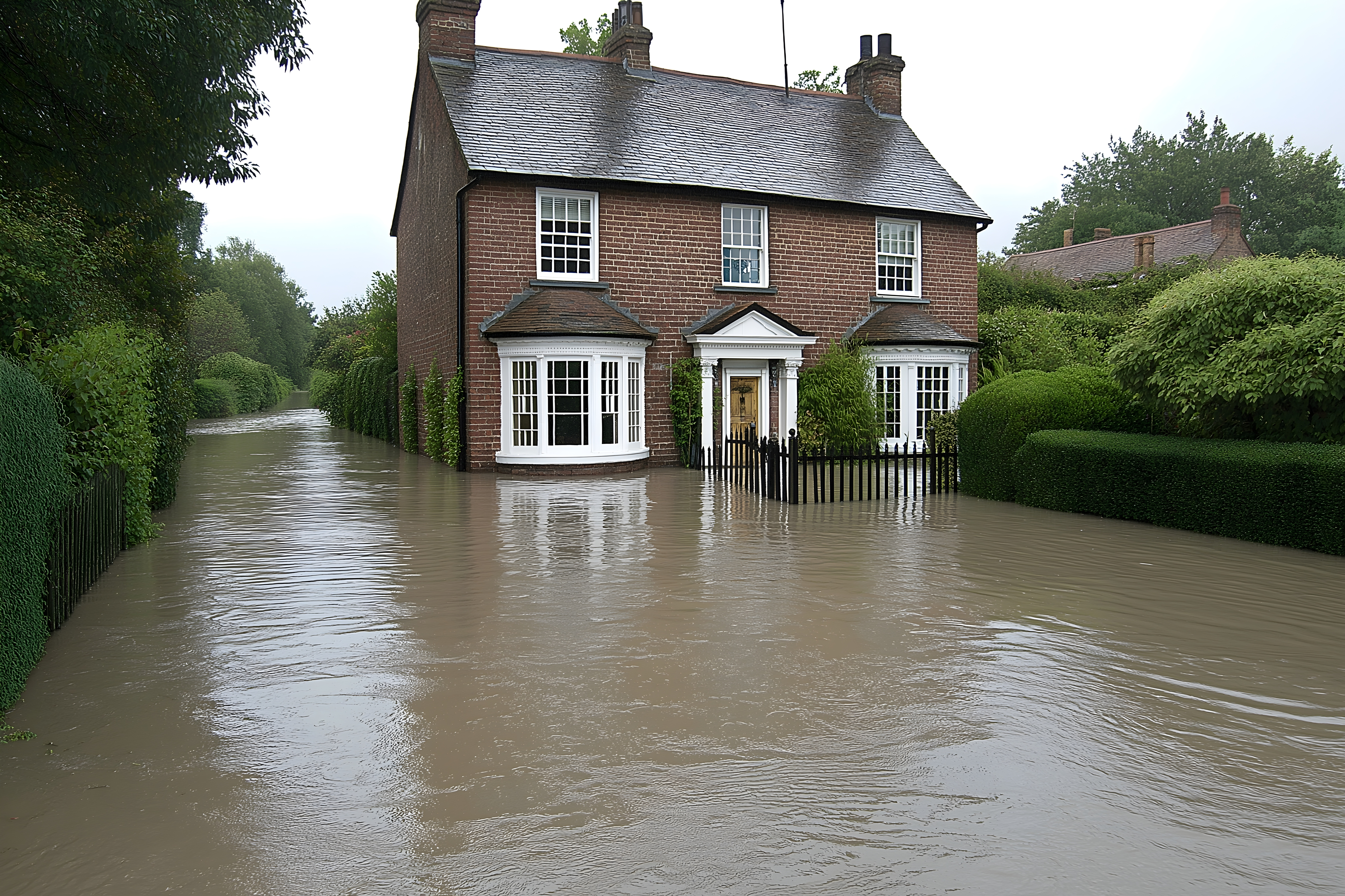 The exterior of a flooded home