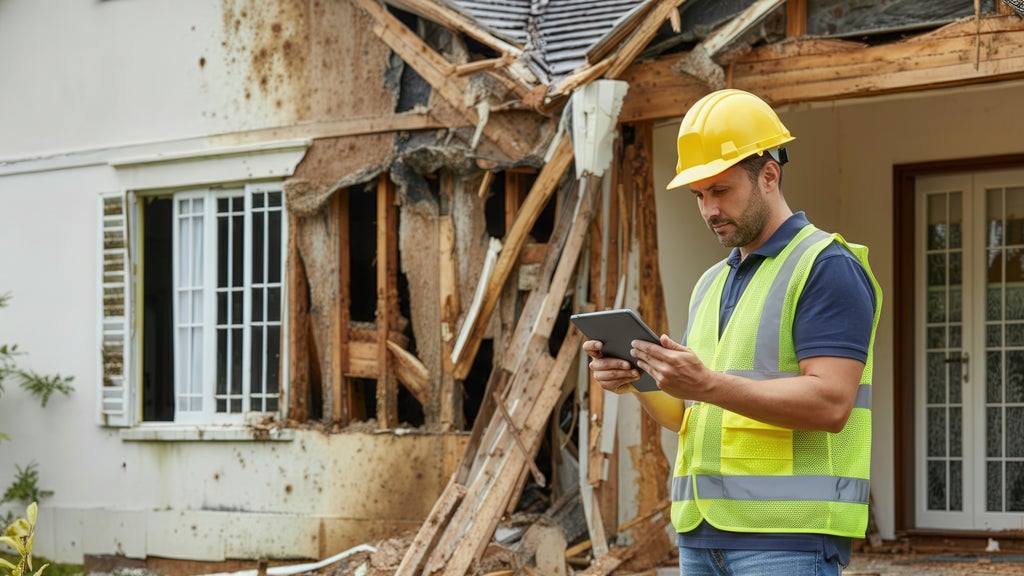 Contractor examining hurricane damage