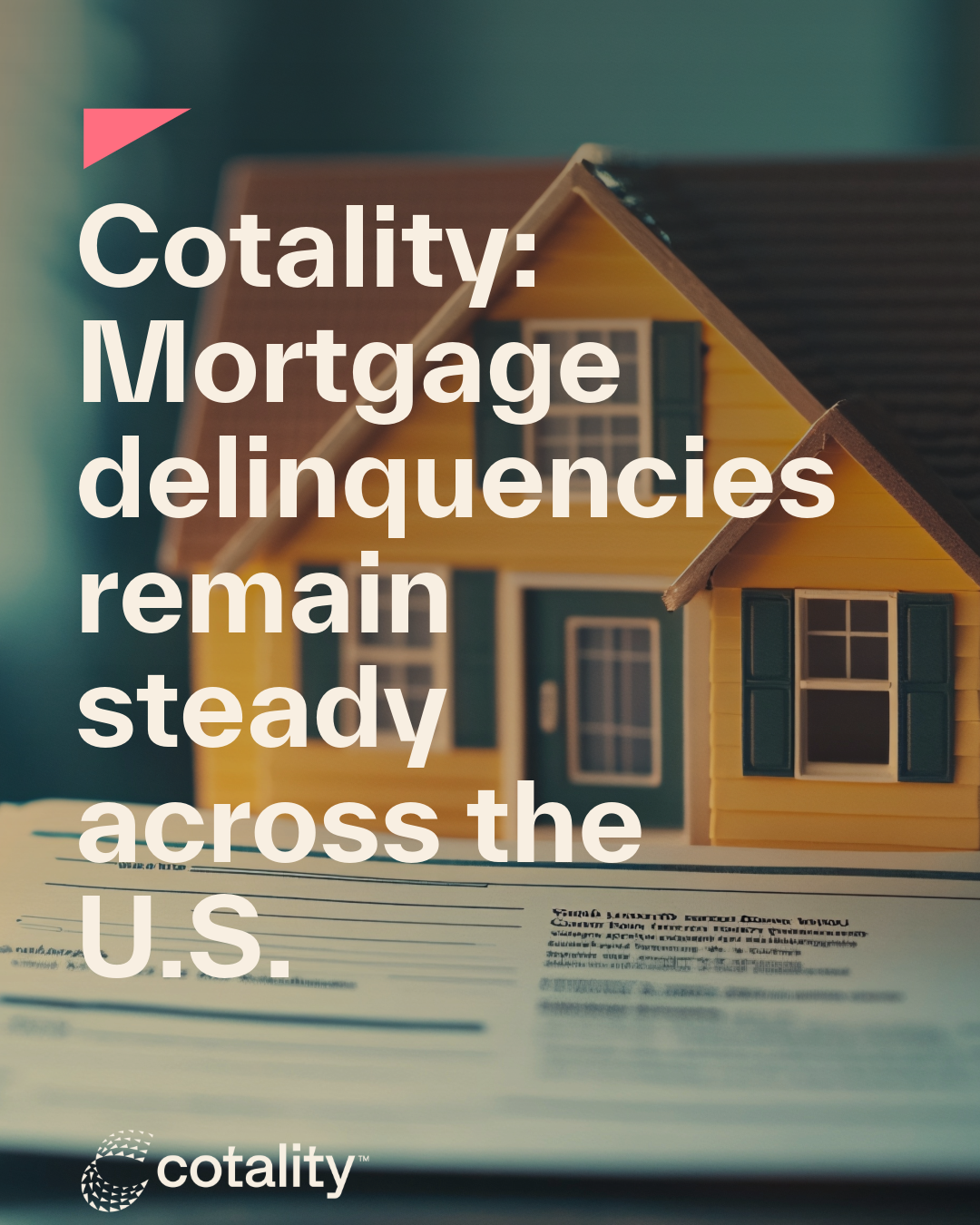 A house with late mortgage documents laid out in front of it.