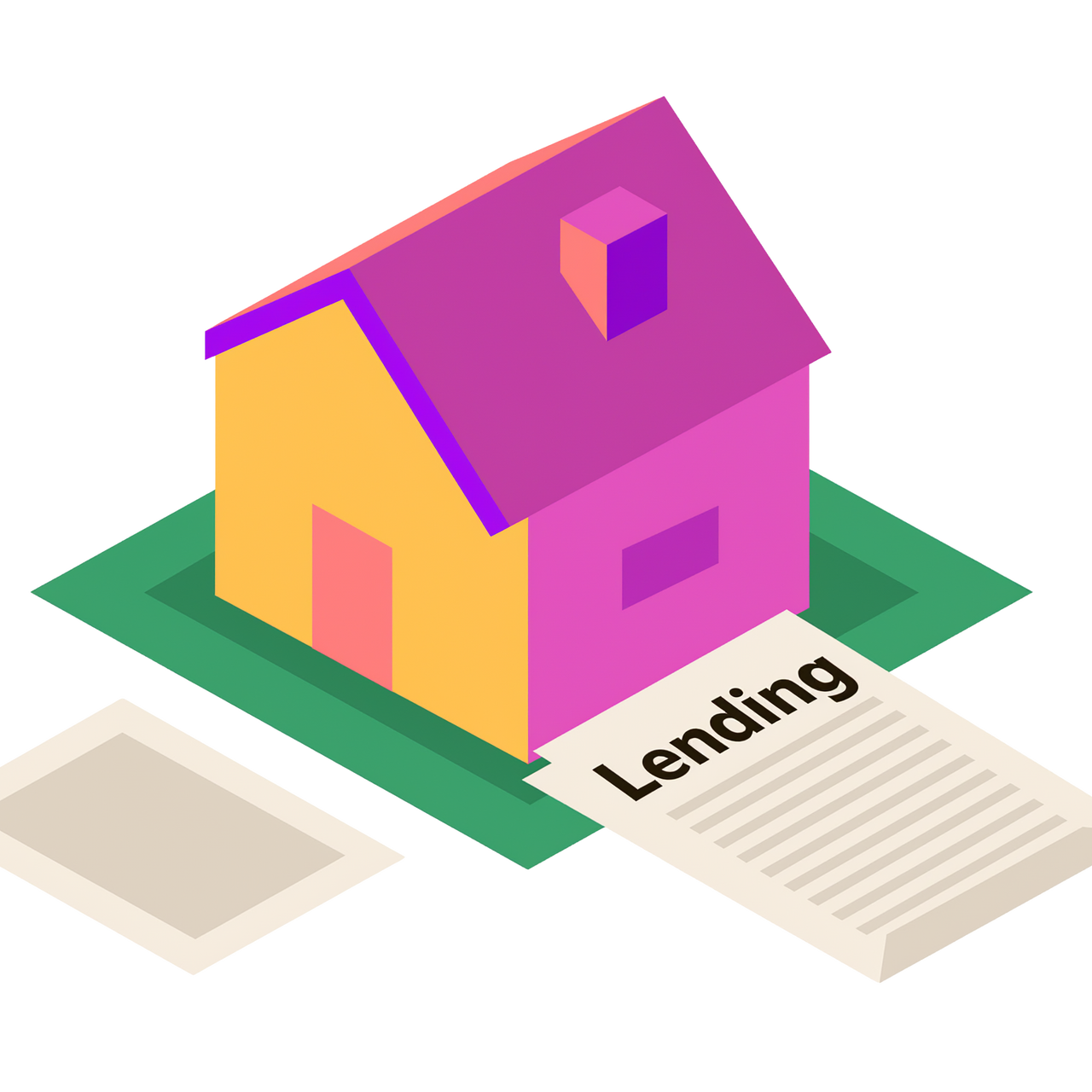 An illustration of a house with a lending document next to it.