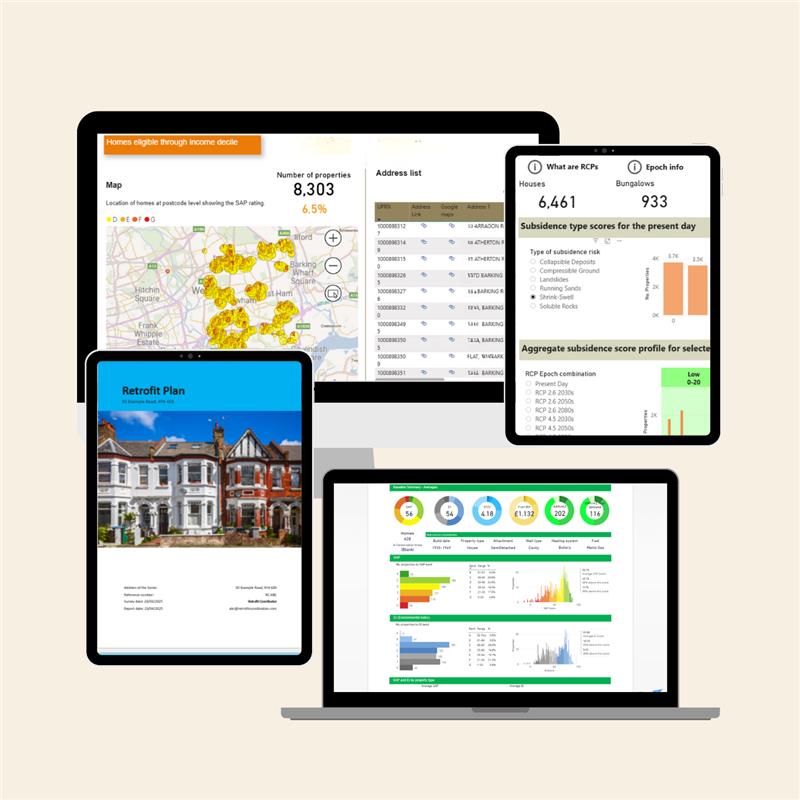 Screen shot from Portfolio, data analytics for reporting and planning energy performance of homes.