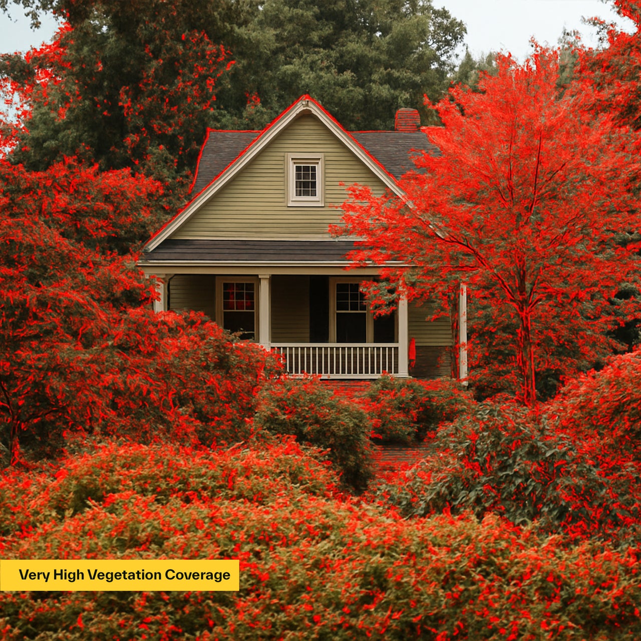 A highlighted view of a house and the surrounding vegetation to provide a look at mitigating factors