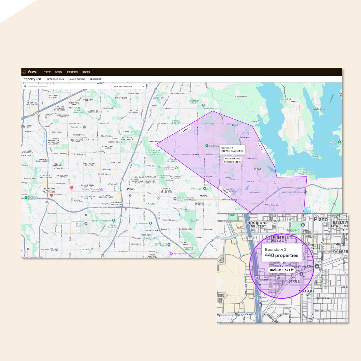 A screenshot of a polygon drawn on the Property List interface.