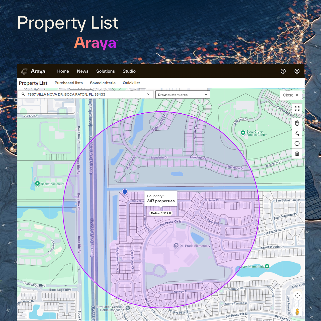 A screenshot of the Property List interface on Araya.