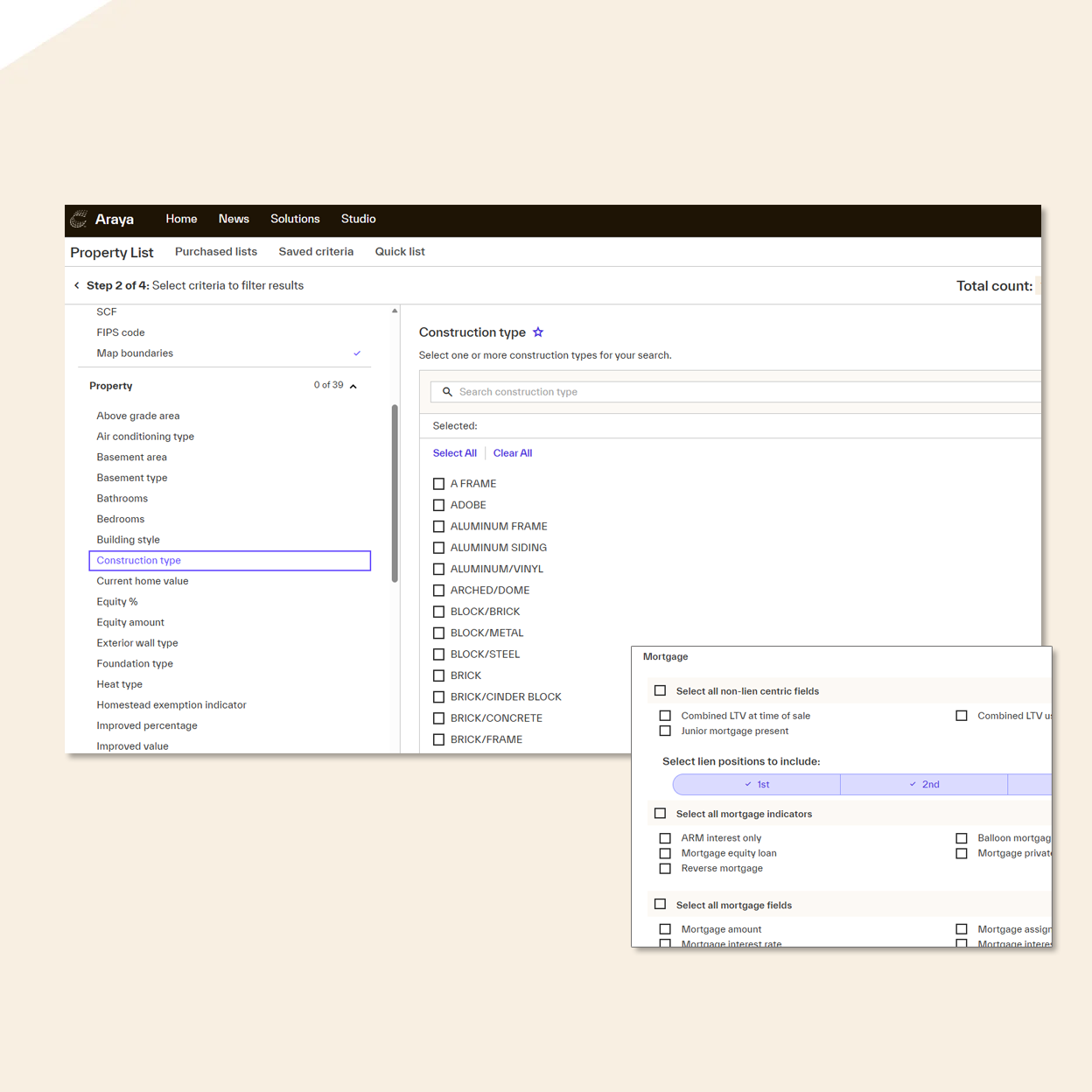 A screenshot of the property filtering interface of Property List.