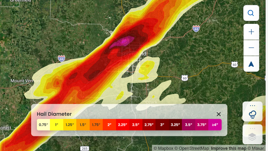 Map of Cotality Insight for Springfield Missouri, hail verification