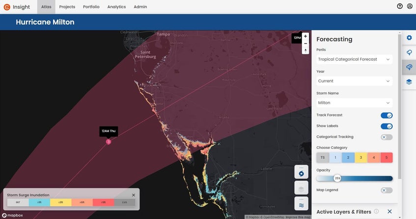 Peak storm surge forecast for Hurricane Milton