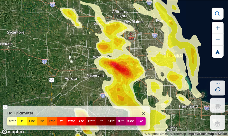 Figure: Map of hail verification near Chicago, Illinois