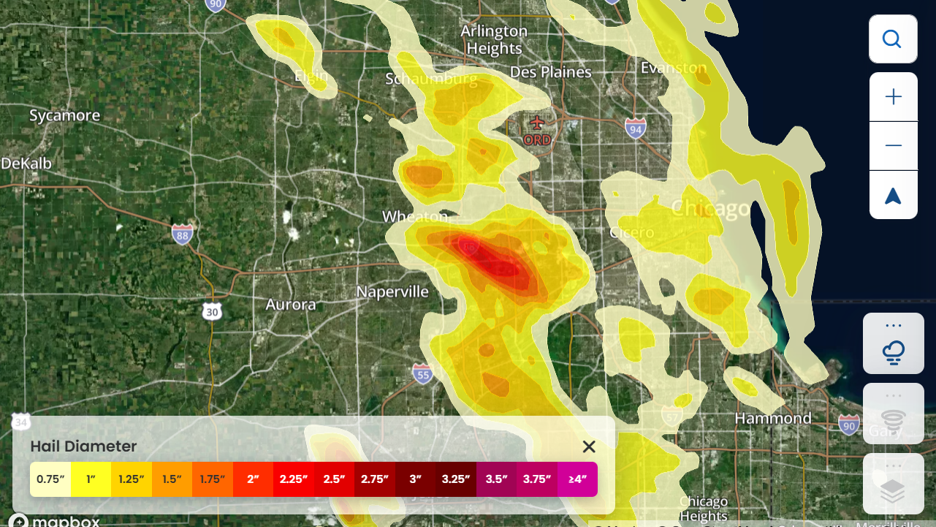 Figure: Map of hail verification near Chicago, Illinois