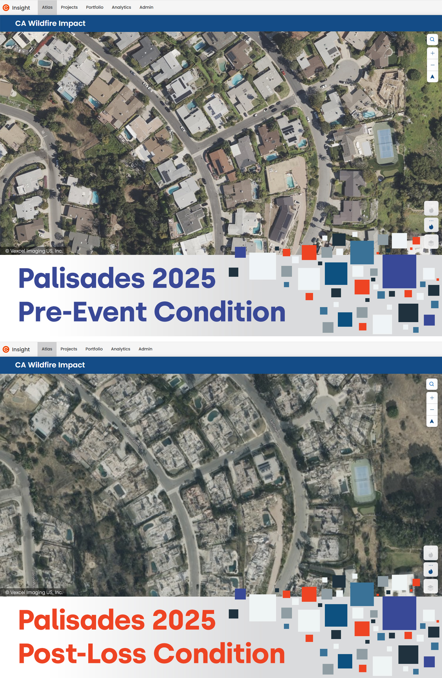 Palisades 2025 Pre-Event Condition / Palisades 2025 Post-Loss Condition