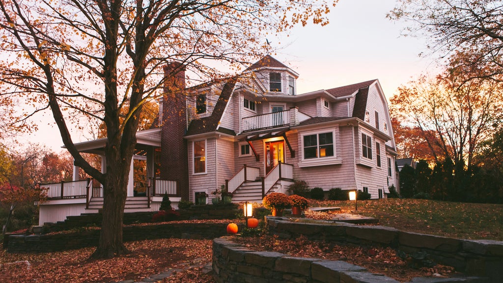 House at sunset in the fall
