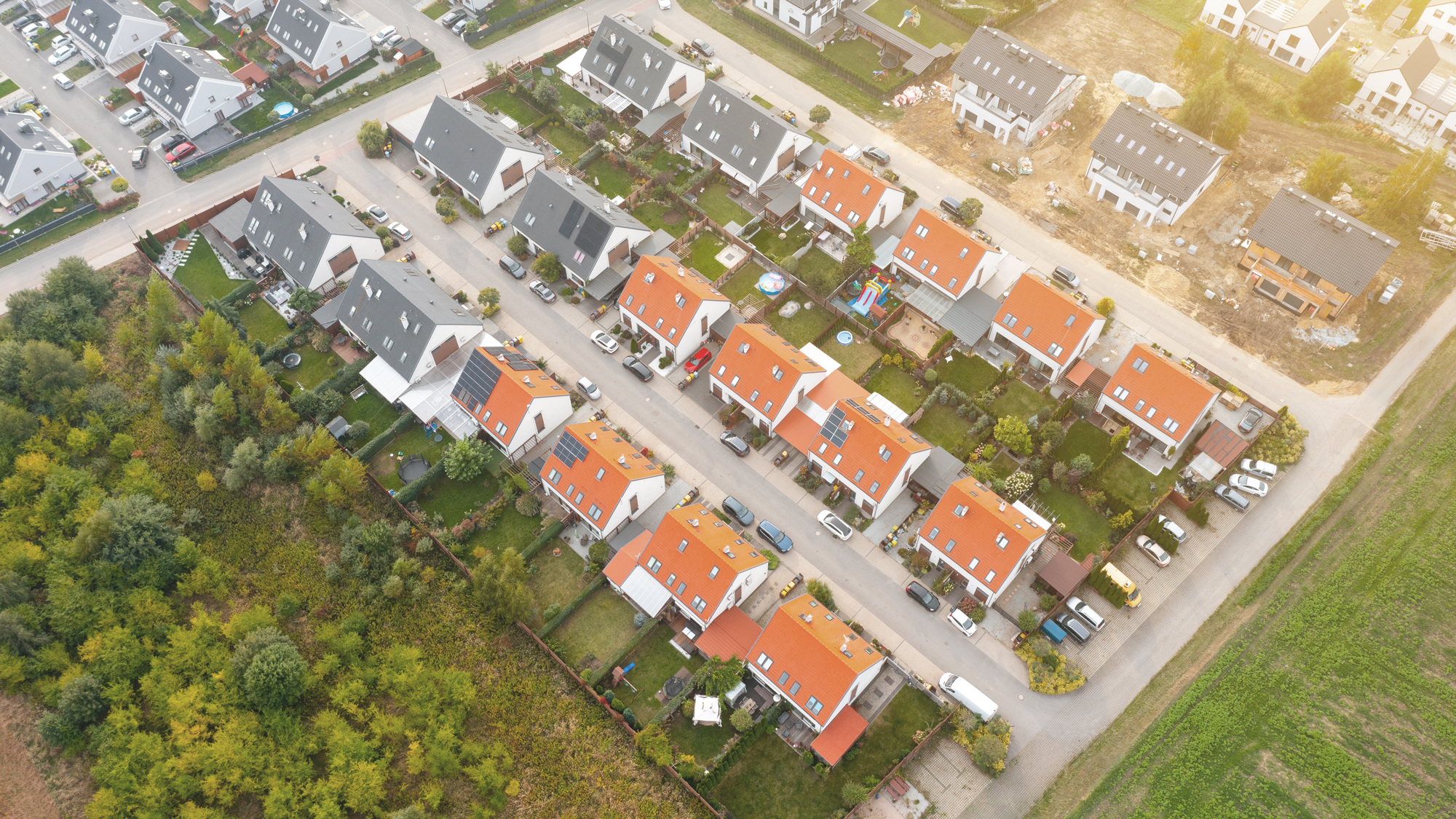 Aerial picture of a suburban neighborhood