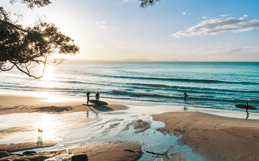 Surfers on a beachside