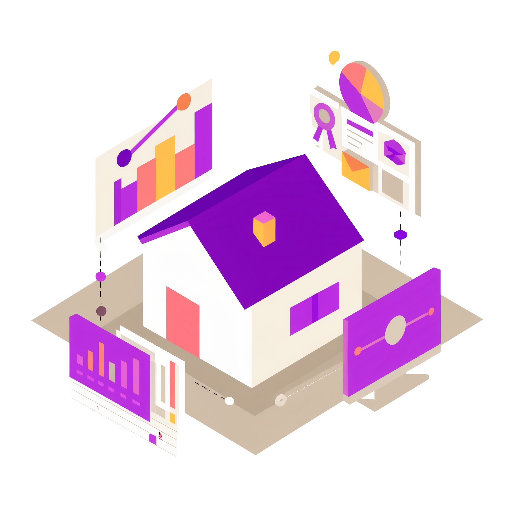 An illustration of a house with data displayed around it.