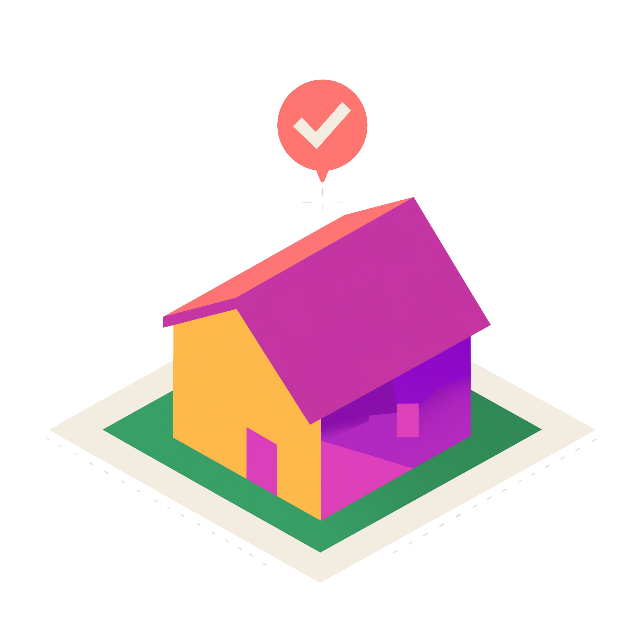 An illustration of a house with a validation checkmark above it.