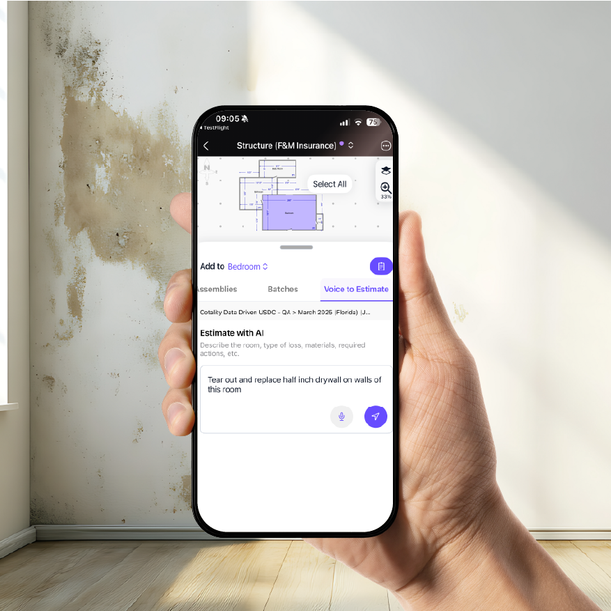AI voice to estimating shown on Estimate for iOS iphone screen.