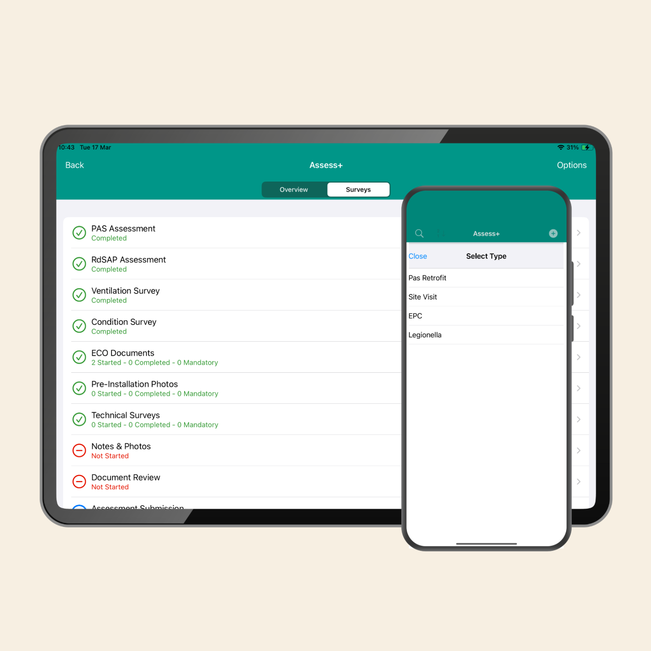 Assessor visit view of ipho and pad