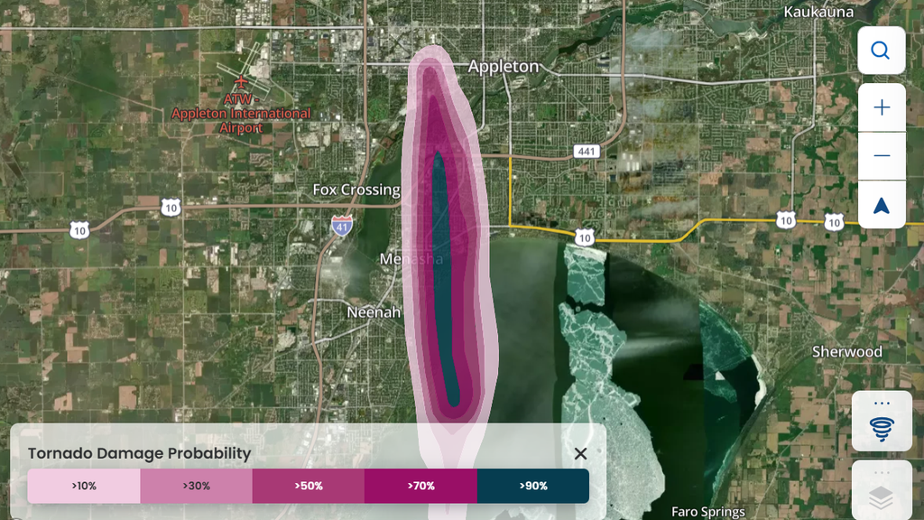Figure: Map of tornado damage probability near Appleton, Wisconsin
