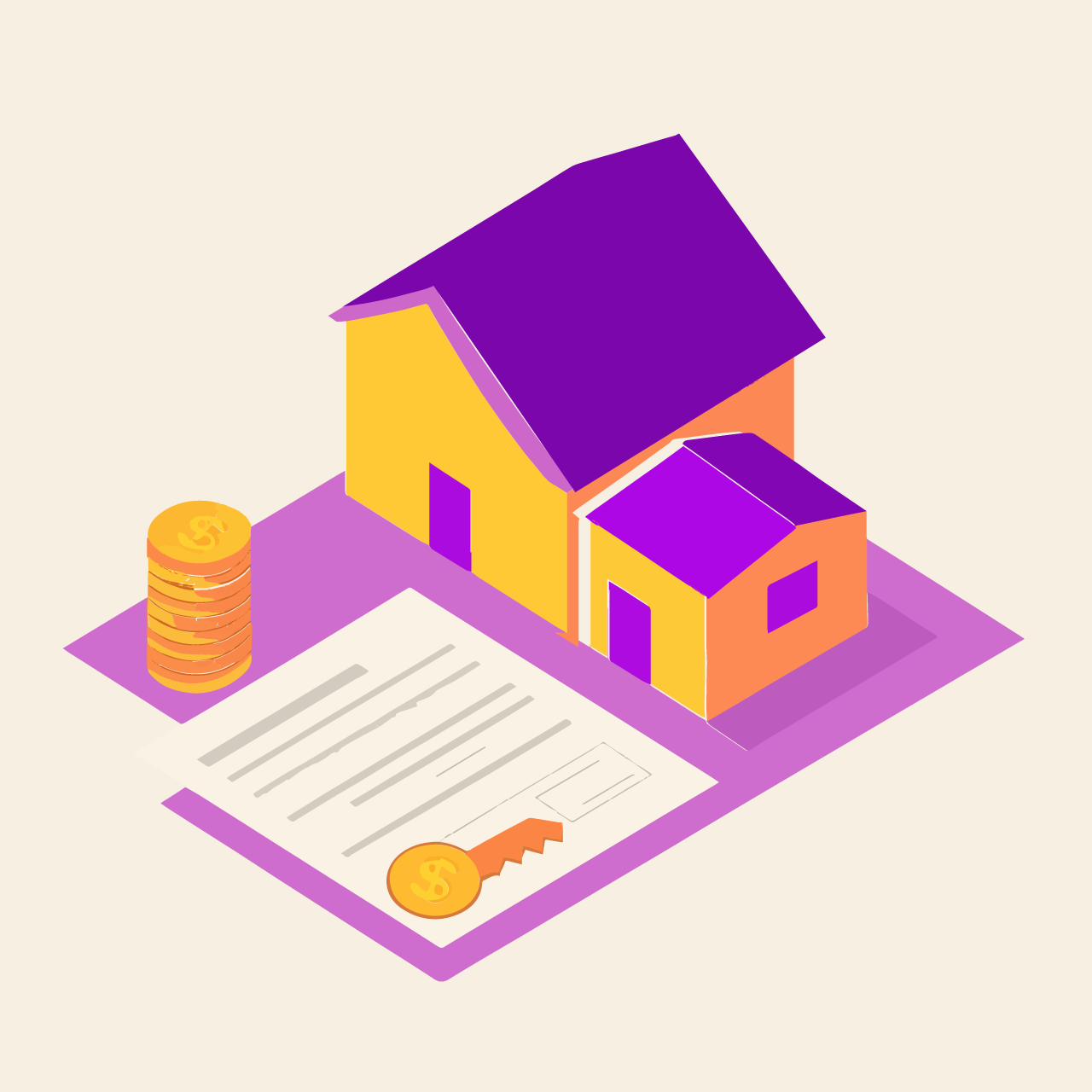 Illustration of a house with a mortgage document, key, and a stack of money indicating loan-level market analytics data.