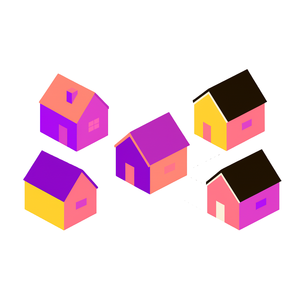 An illustration of houses with proximity lanes between them.