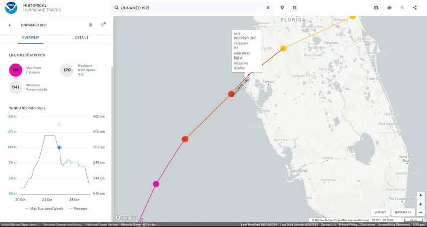 Hurricane made landfall over Tarpon Springs Chart