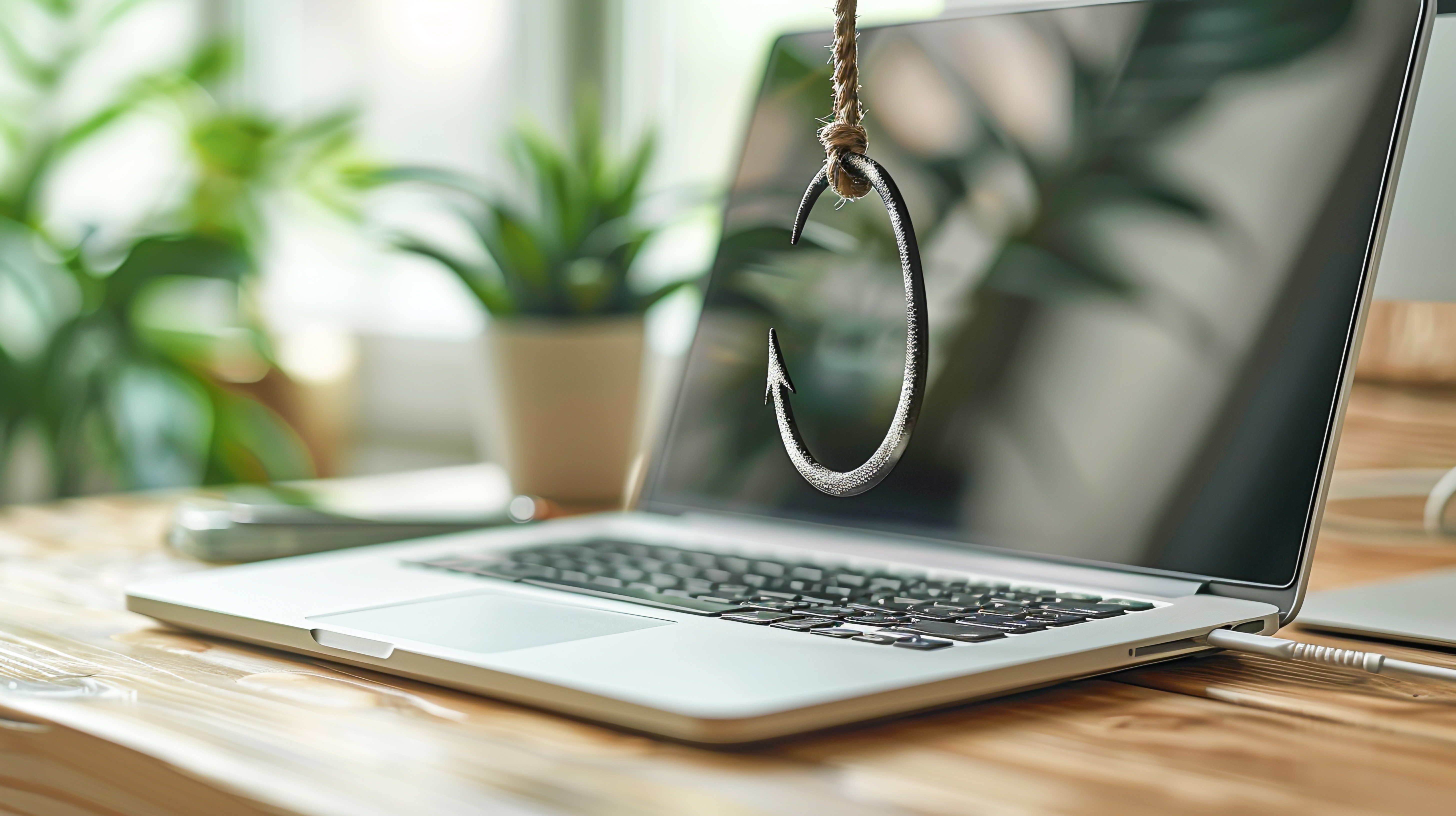A fishhook on a keyboard.