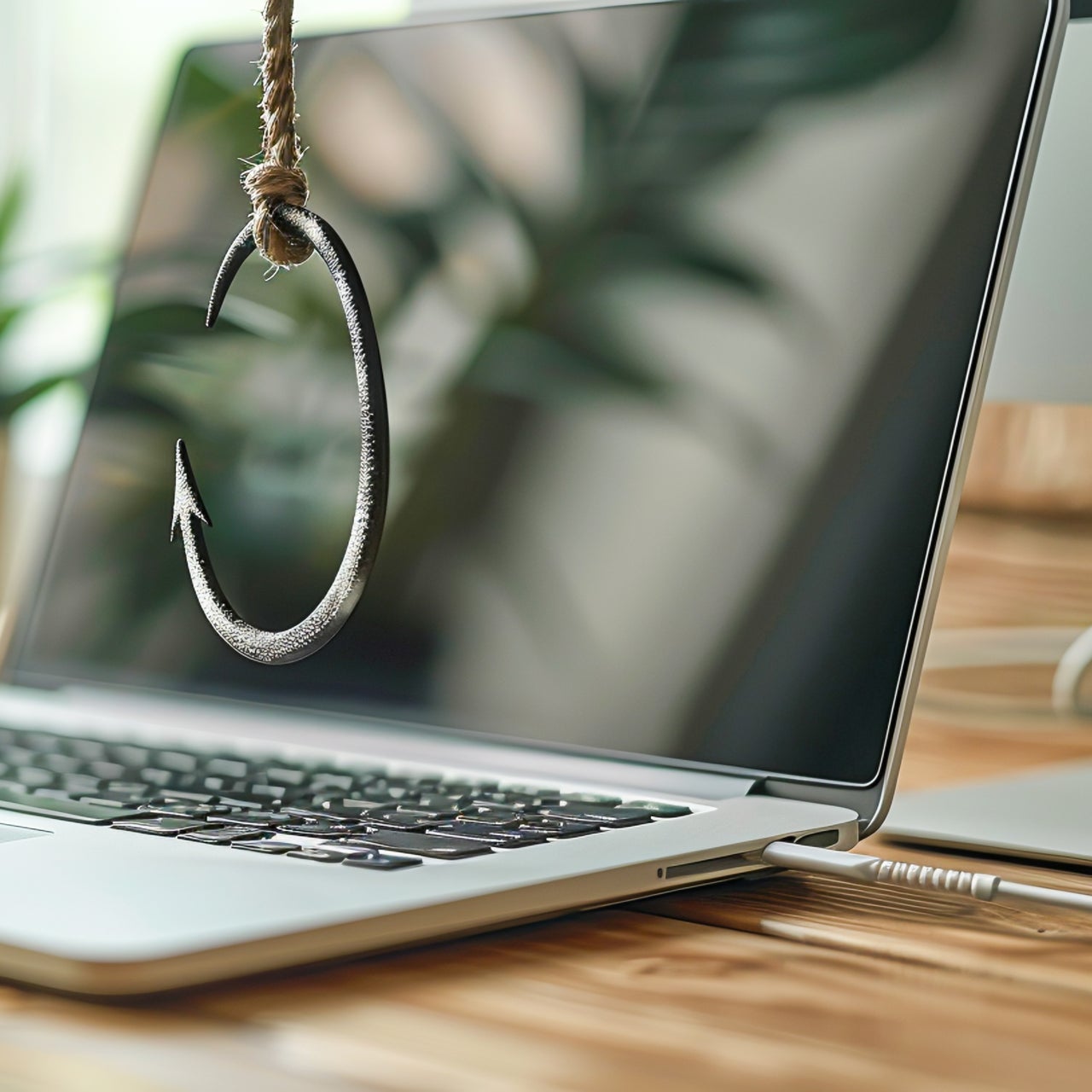 A fishhook on a keyboard.