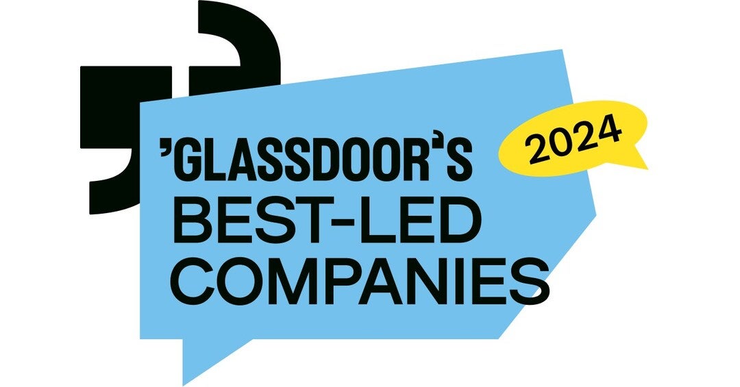 The image shows a graphic with the text "GLASSDOOR'S BEST-LED COMPANIES 2024."