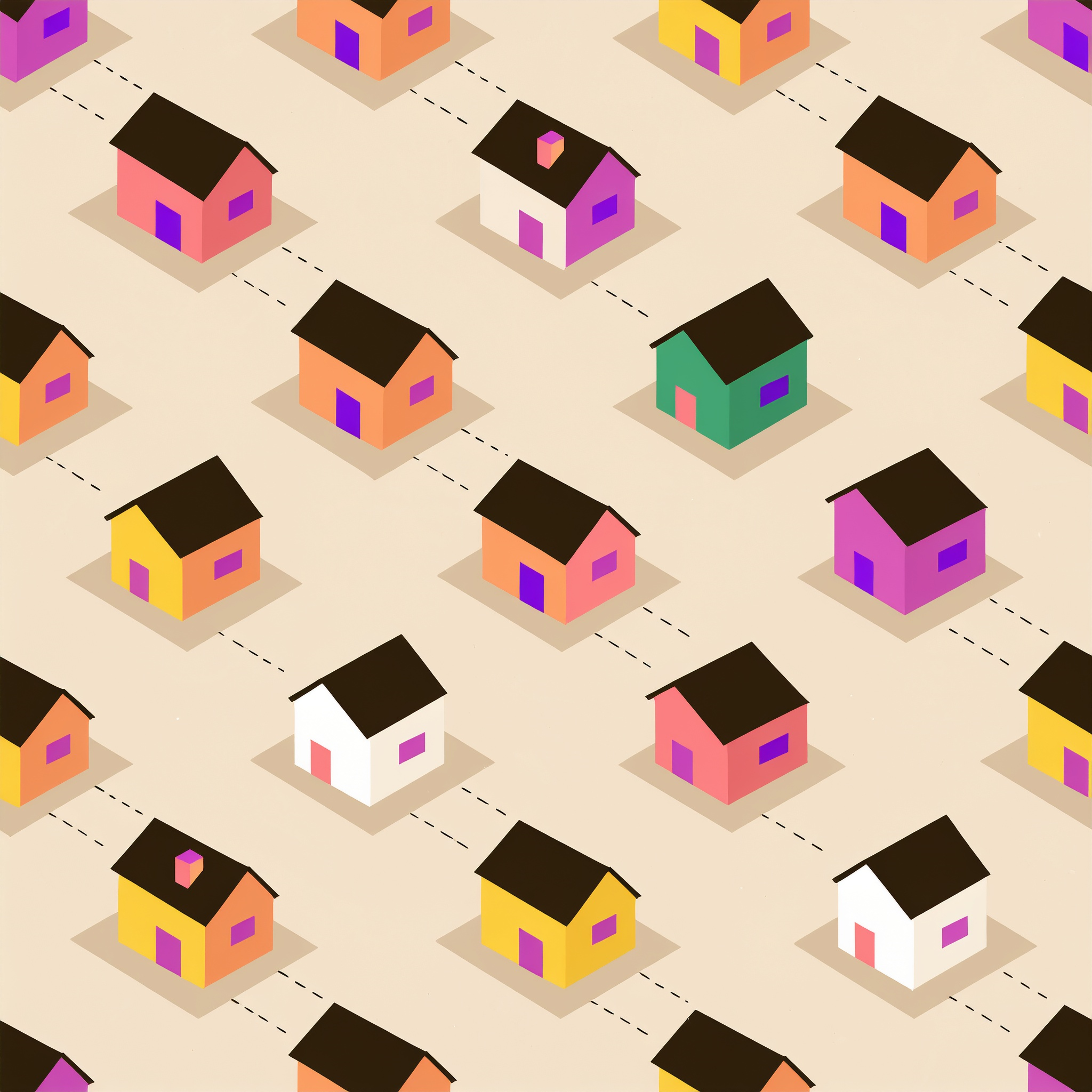 A large neighborhood with spatial lines drawn between houses.