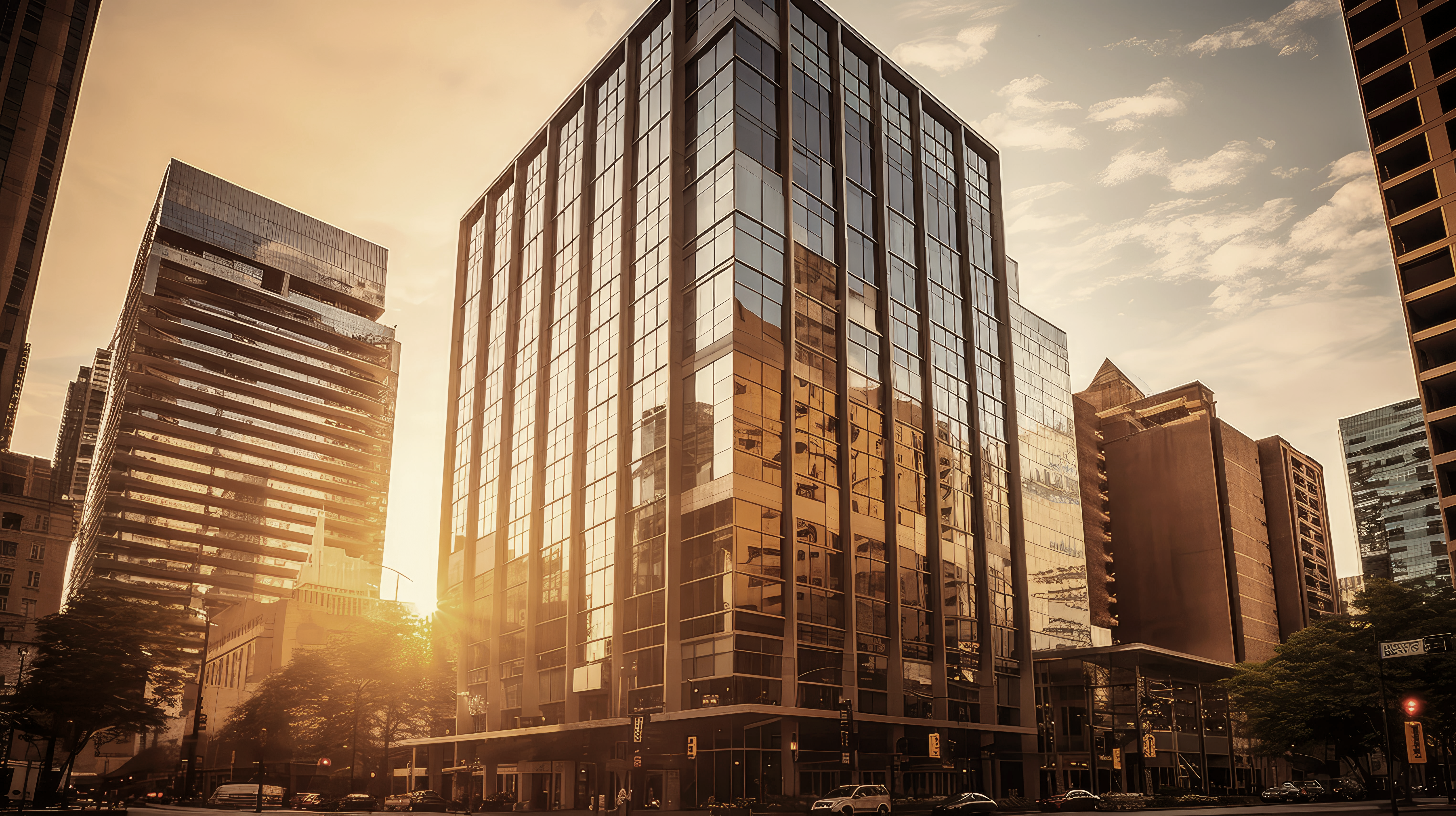 A high rise building in an urban business locality.