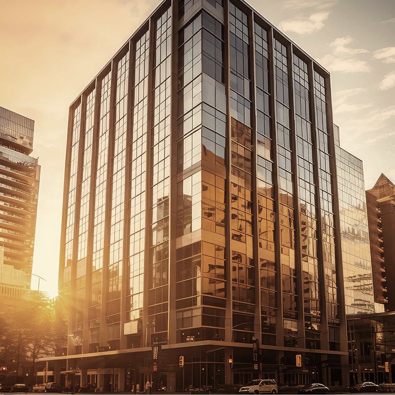 A high rise building in an urban business locality.